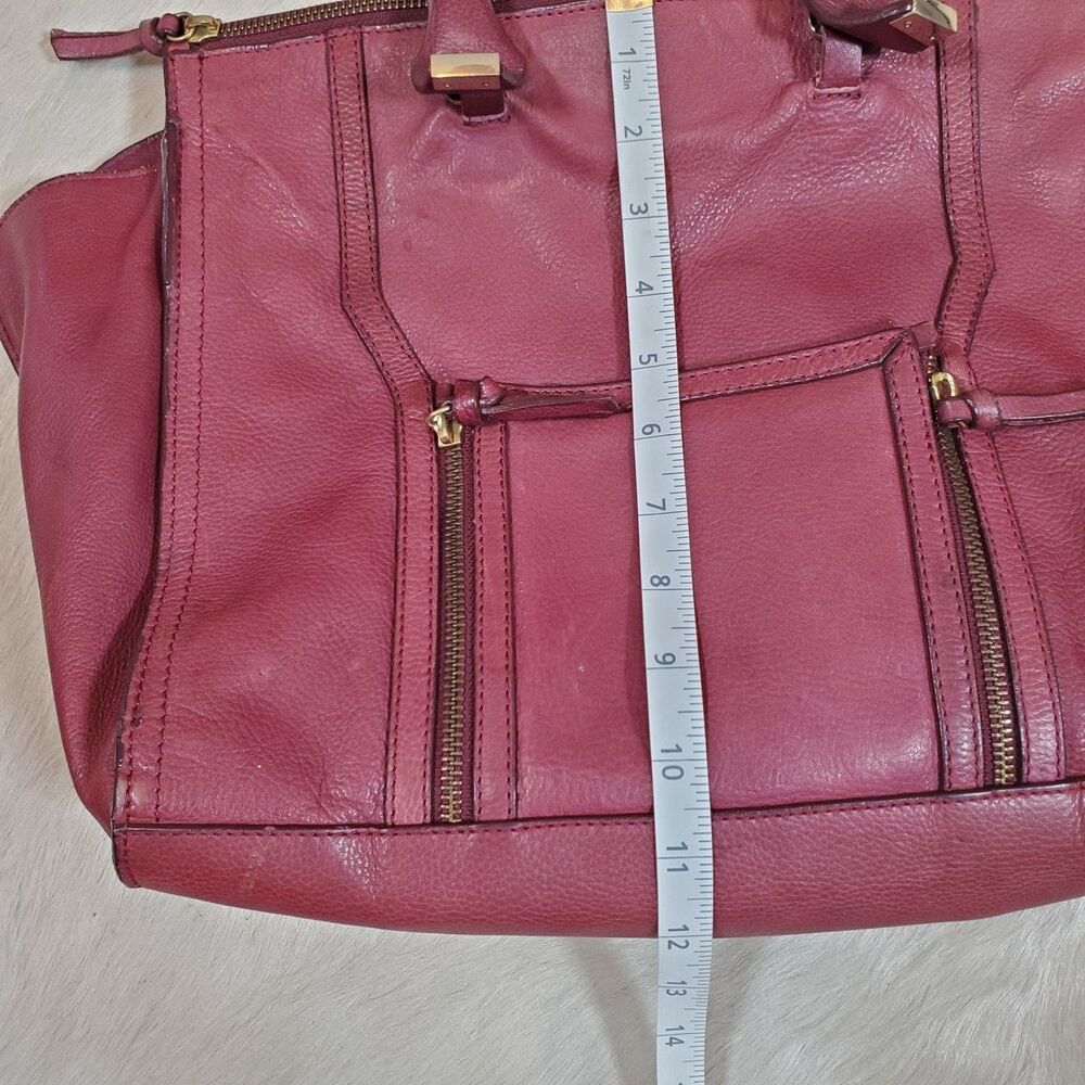 Zara Women's Large Genuine Leather Tote Bag Burgundy Gold Hardware Satchel - Picture 12 of 14